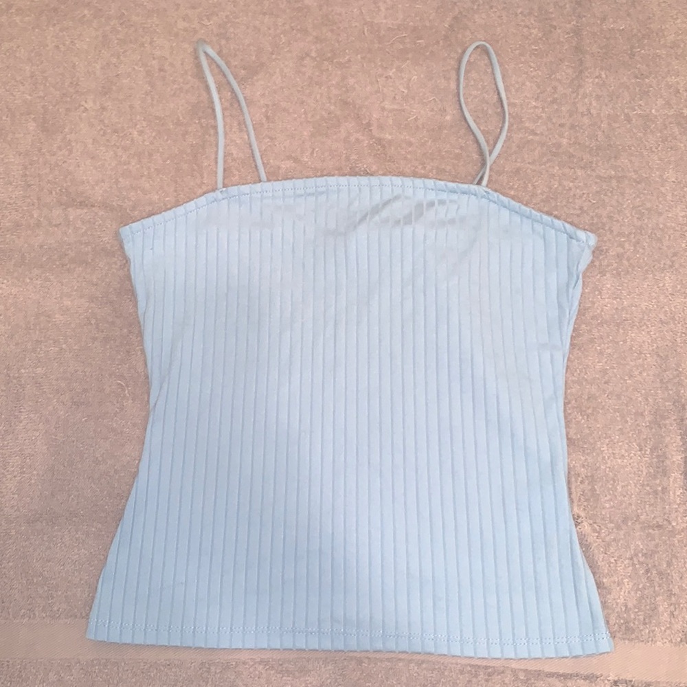 blue ribbed tank top